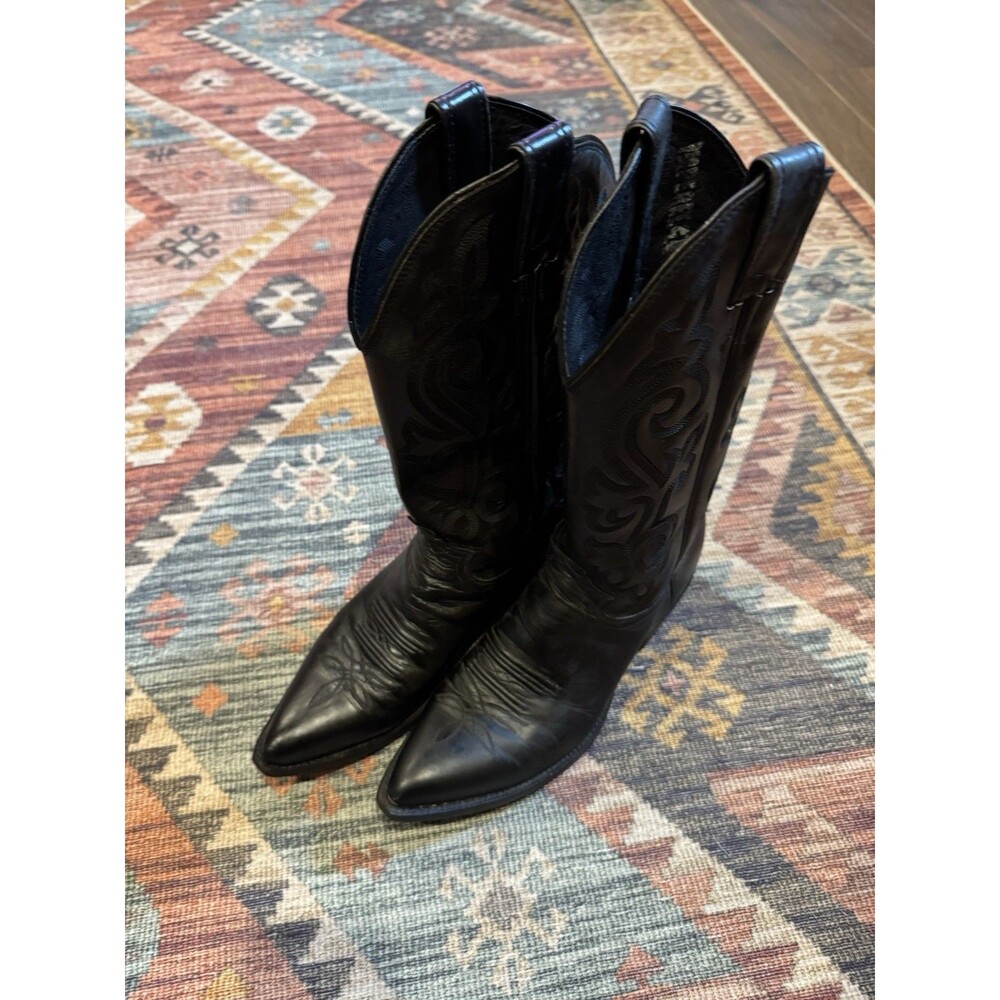 Justin Men’s Sz 8.5D Classic Lone Star Calf Black Leather Cowboy Boots #1434 USA